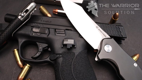 Bastion Gear Braza knife carbon fiber EDC pen and american flag slide backplate