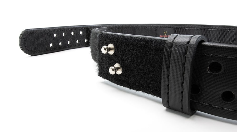 Safariland ELS shooting belt metal pin closure system close up