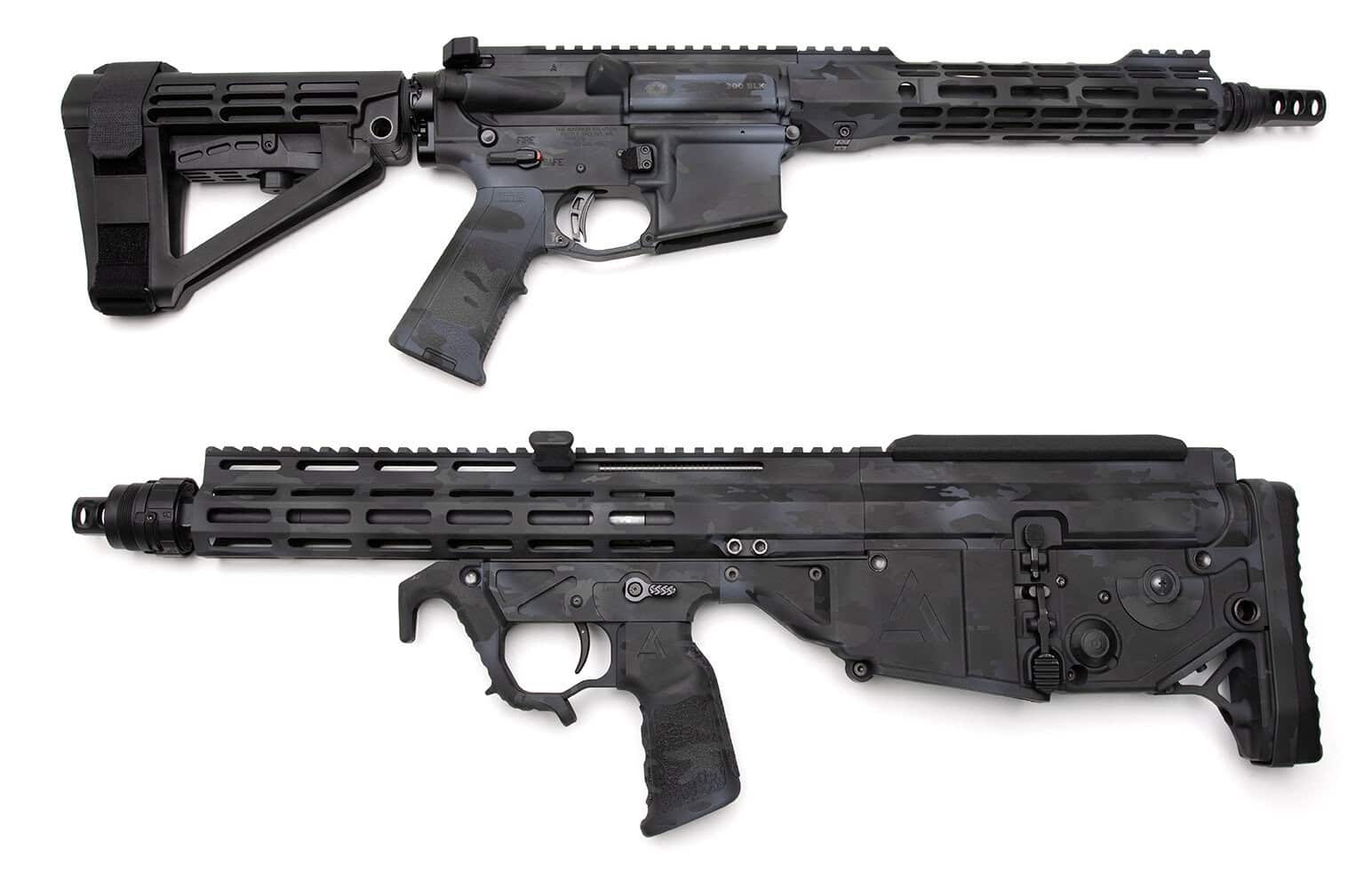 Custom-Multicam-Black-Cerakote-on-Aero-SBR-and-A3-Tactical-Triad-Bullpup-RIfle-by-The-Warrior-Solution