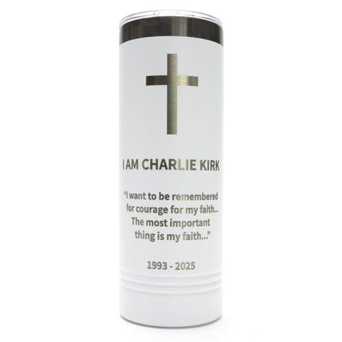 Charlie Kirk Memorial FREEDOM Tumbler - Cross + Quote